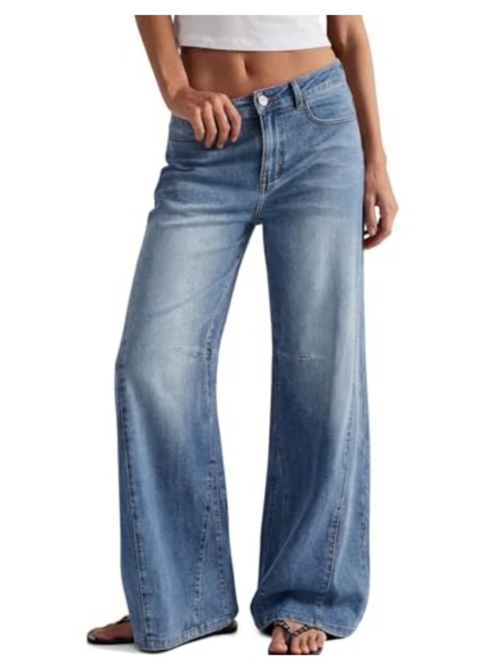 High Waisted Wide Leg Barrel Jeans Stretch Denim Pants